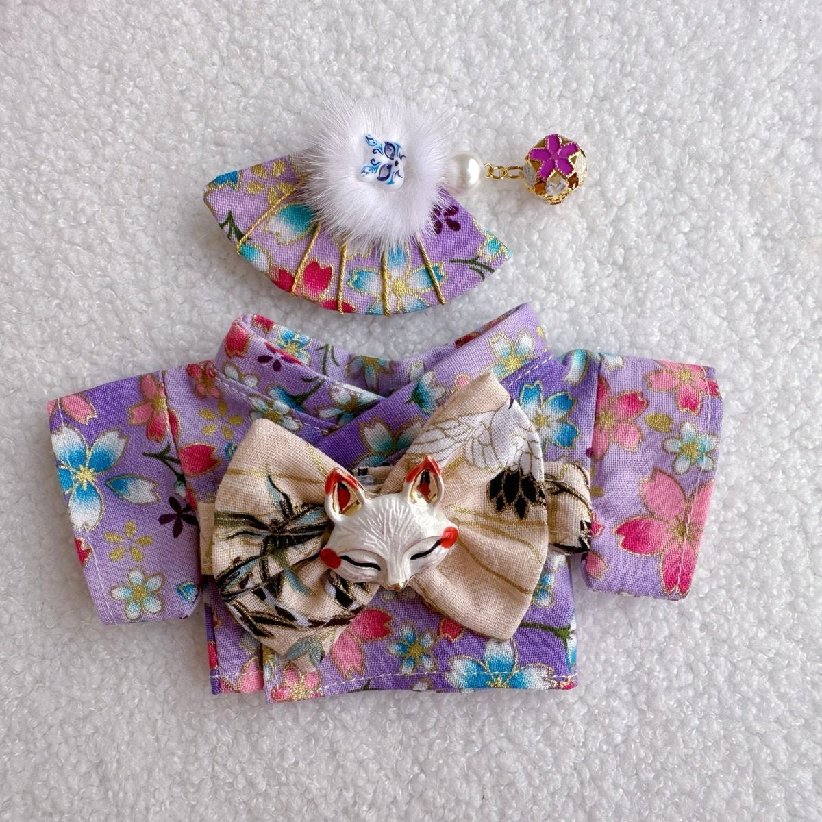 17cm Labubu Plush Doll with Kimono and Hair Accessories